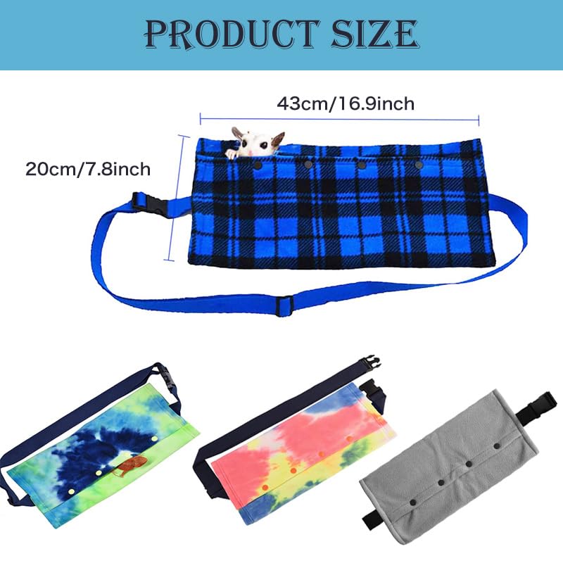 Small Animal Sling Carrier,Small Animal Bag for Bearded Dragons Lizards and Reptile with Adjustable Strap Tow Rope 3 Sizes Pack + Small Animal Sling Carrier（Blue Grid） Blue Grid