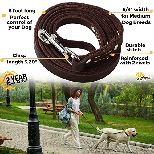 ADITYNA - Premium Leather Dog Leash - 6 ft, Heavy-Duty, Soft & Strong for Small/Medium Dogs - Perfect for Walking, Training, Hiking, and Running (Medium: 6 ft x 5/8", Brown) Medium: 6 ft x 5/8" - PawsPlanet Australia