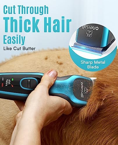 oneisall Dog Clippers Professional for Thick Hair, Heavy-Duty Grooming Kits with Detachable Metal Blade, Low Noise, 210 Min Run Time, Cordless Pet Shaver for Cockapoo Poodles DTJ-001