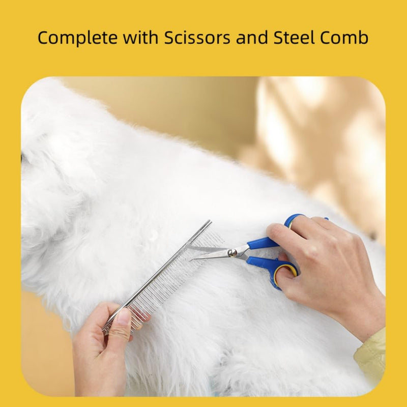 TSINGS Pet Grooming Tools 8-Piece Kit with Hair Comb, Steel Comb, Nail Clipper, File, Hair Clipper, Toothbrush, Bowl and Hair Removal Gloves - PawsPlanet Australia