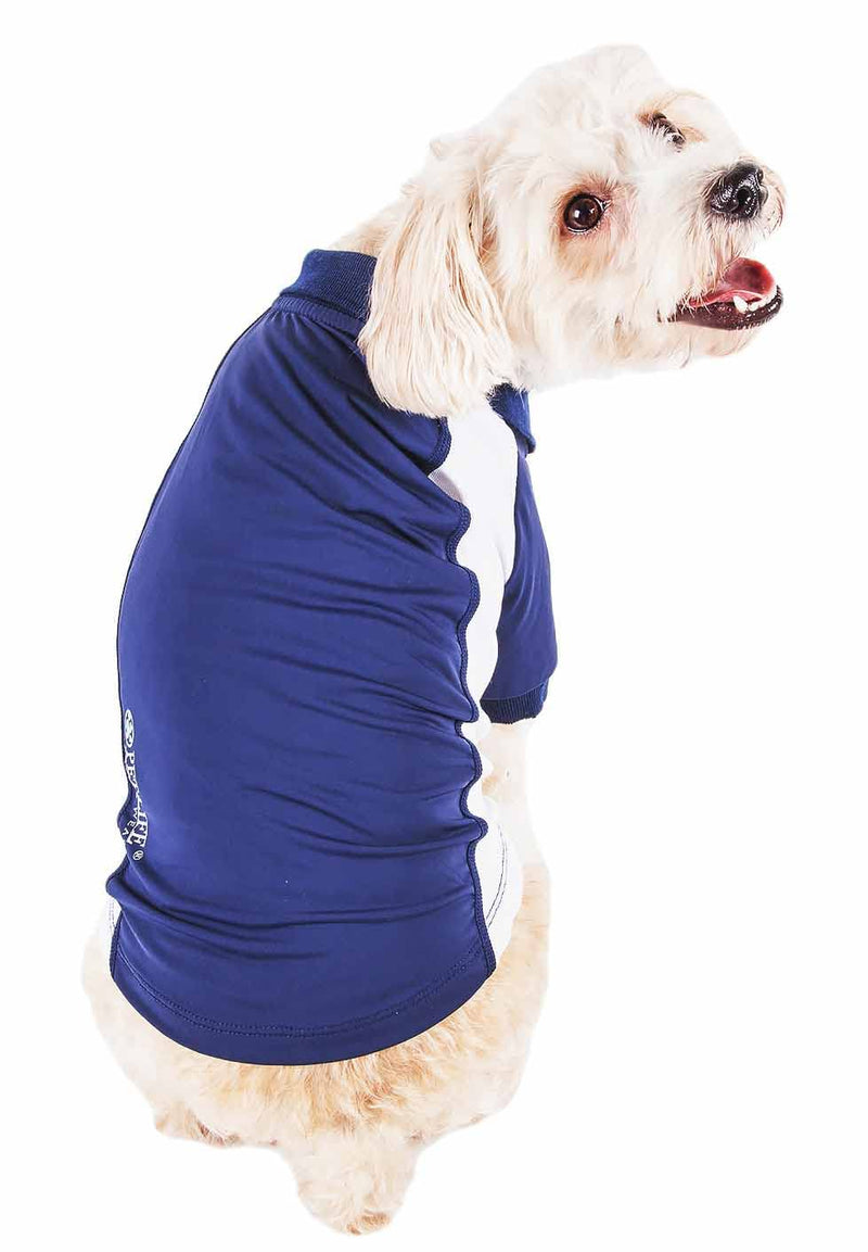 Pet Life ® Active 'Barko Pawlo' Relax-Stretch Wick-Proof Performance Dog Polo T-Shirt, Medium, Navy Navy With White - PawsPlanet Australia