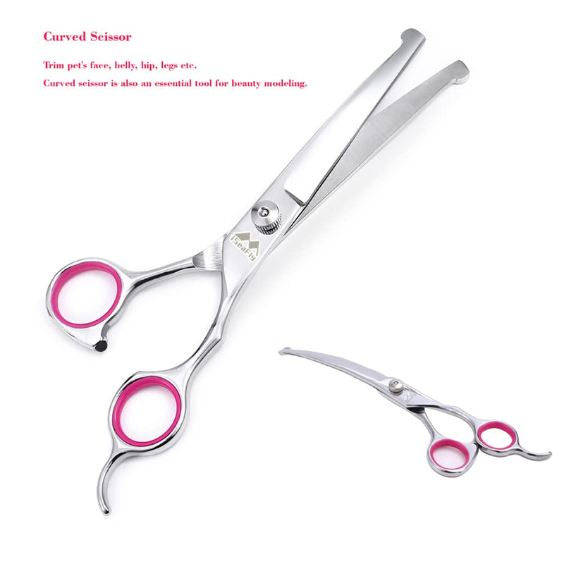 Dog Scissors with Round Tip, Set of 5 Dog Grooming Kit, Stainless Steel Pet Grooming Scissors for Full Body, Face, Nose, Ear (pink) Pink
