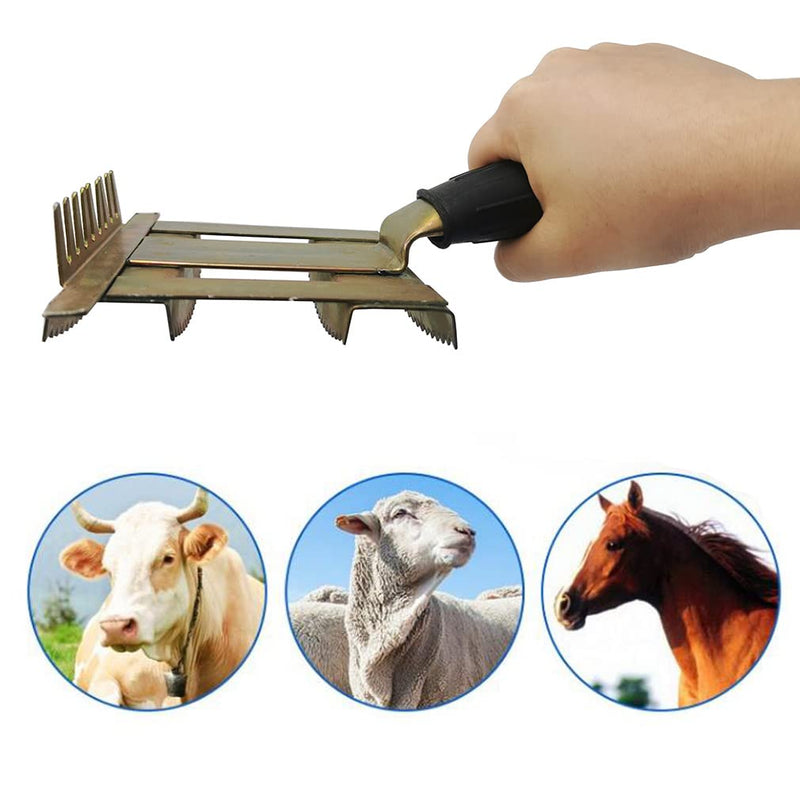 Livestock Shedding Comb Cattle Grooming Combs Metal Livestock Brush Tools Cow Cattle Brush Bull Hair Brush Grooming for Horse, Cattle,Sheep (Gold), 7.87 X 5.5 - PawsPlanet Australia
