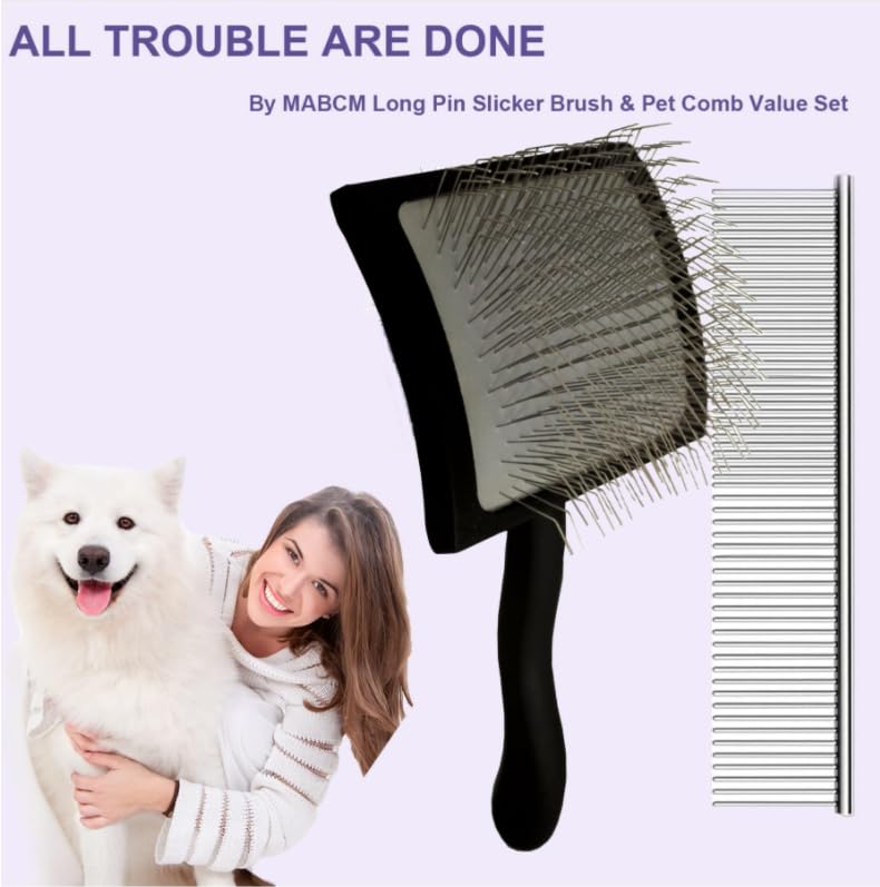 Slicker Dog Brush with Wooden Handle, Slicker Brush Professional for Easy Removes Undercoat, Knots & Tangles, Extra Long Needle Slicker Brush for Poodle, Poodle, Teddy, Cockapoo, Long-Haired Dogs - PawsPlanet Australia