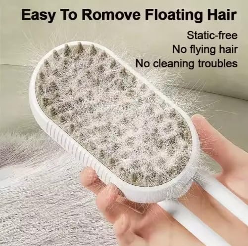 3-in-1 Cat Grooming Brush – Water Spray & Self-Cleaning Shedding Brush for Cats & Dogs – Pet Hair Removal & Massage Comb for Long & Short Hair (White). (White) White