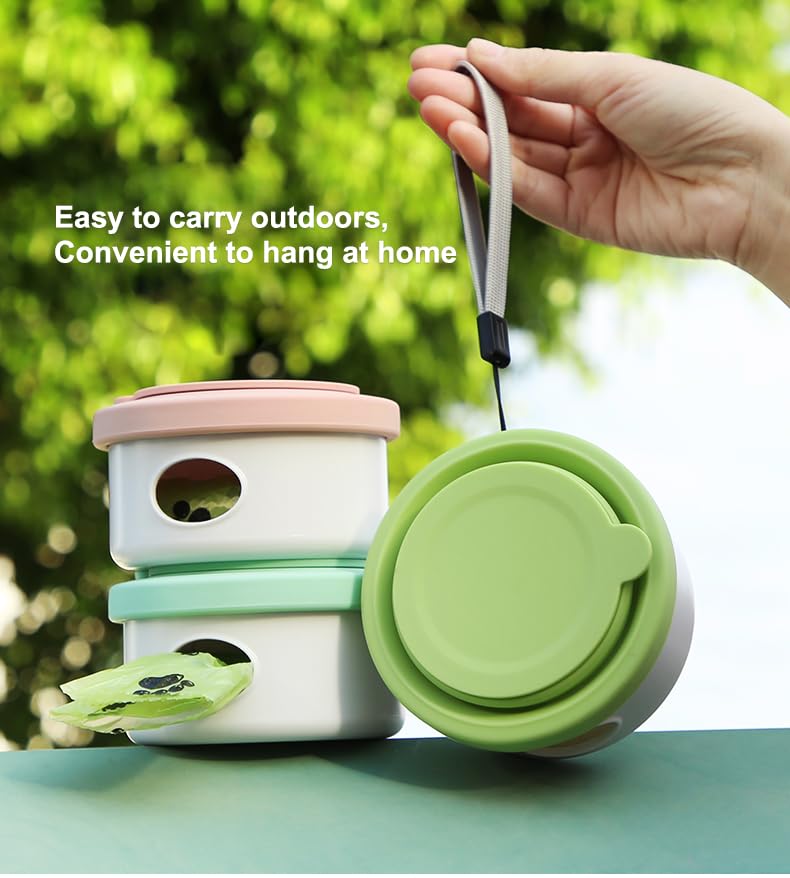 Travel Dog Bowls, 3 in 1 Design Dog Travel Feeding Bowl, Treat Container with Collapse Bowl&Dog Poop Bag Holder, Foldable Feeding Watering Dish for Traveling Camping Walking Parks, with 1 Poop Bag 1 Pack Green - PawsPlanet Australia