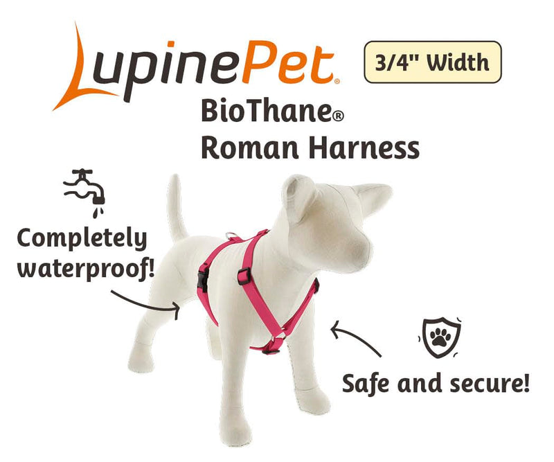 LupinePet Waterproof Splash Adjustable Dog Harness, Jet Black, 3/4-inch Wide, Girth adjusts 20-32", Made with BioThane Large: Girth Adjusts from 20 to 32 in, 3/4-in Wide - PawsPlanet Australia