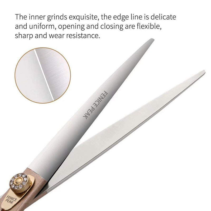 Fenice Peak 7'' Dog Straight Scissors for Grooming 440C Stainless Steel Rose Gold Professional Pet Trimming Scissors Sharp Blades Cutting for Dogs and Cats Shears Straight Shear 7'' - PawsPlanet Australia