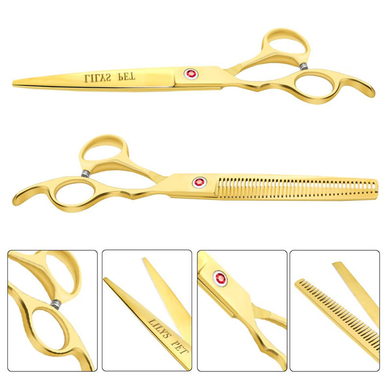 LILYS PET Professional PET DOG Grooming Coated Titanium scissors suit Cutting&Curved&Thinning shears (7.0 inches, Gold)… 7.0 inches - PawsPlanet Australia