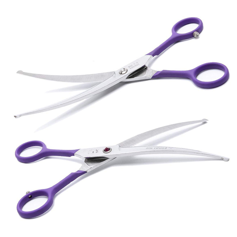 LovinPet Pet Grooming Scissors 7" Curved Right/Left-Handed Pet Round-Tip Grooming 6CR Stainless Steel Safety trimming shears for Dogs and Cats (Easy use Curved Scissor) Purple - PawsPlanet Australia