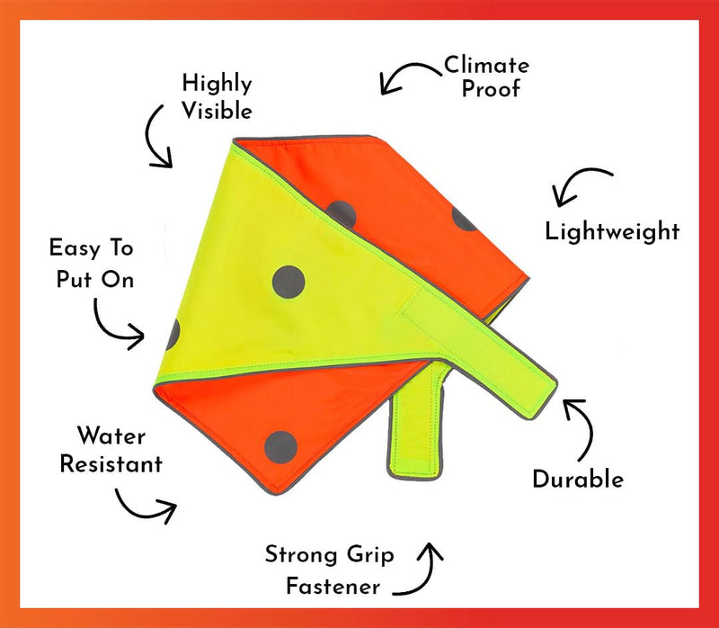 SPOT THE DOG! Reflective Bandana Bib Safety Apparel for All Dogs - Easy Fastening Closure, Reversible High Visibility Fluorescent Orange/Yellow L-XL L-XL (Neck: 17"-29.5") - PawsPlanet Australia