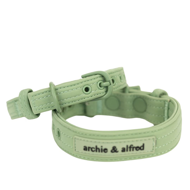 Heavy Duty Adjustable Dog Collar | Odor Proof and Easy to Clean | Made with a Comfortable Fabric and Metal Hardware | archie & alfred (Size Medium) Green - PawsPlanet Australia