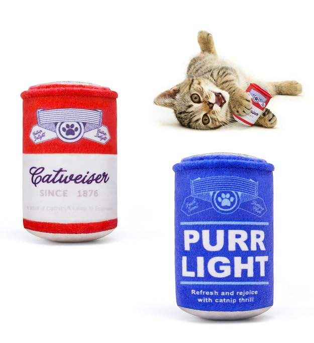 Potaroma 2Pcs Beer-Simulation Catnip Toys, Crinkly Sound Toy, Durable Cat Bite Kicker Toys, Indoor Kitten Exercise 3.5 Inches for All Breeds