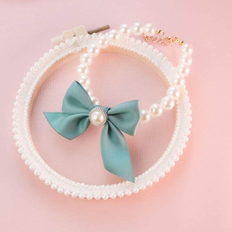 Purple Small Dog Pearl Necklace with Bow, Jewelry Dress Up Pet Decorative Dog Leash Necklace, Pet Collars Kitten Dog Bell Necklace Collars (M 25-31cm) - PawsPlanet Australia