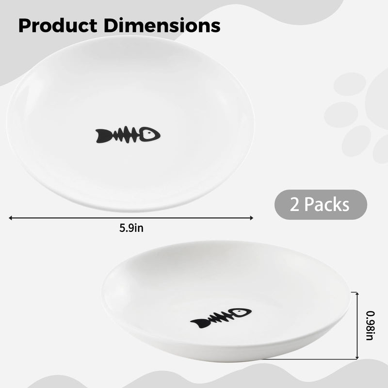 2 Pcs Cat Bowls, Wide & Shallow Cat Plates for Whiskey Fatigue Relief, 15cm/6’' Ceramic Cat Feeding Dishes Cute Fish Bone Design, Wet & Dry Food Feeding Bowls for Kittens, Cats, Puppies 2 Fish bone - PawsPlanet Australia