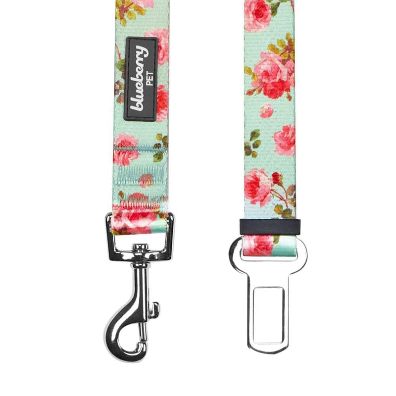 Blueberry Pet 8 Patterns Spring Scent Inspired Floral Rose Print Turquoise Adjustable Dog Seat Belt Tether for Dogs Cats, Durable Safety Car Vehicle Seatbelts Leads Use with Harness 16.5-25.5 Inch (Pack of 1) - PawsPlanet Australia