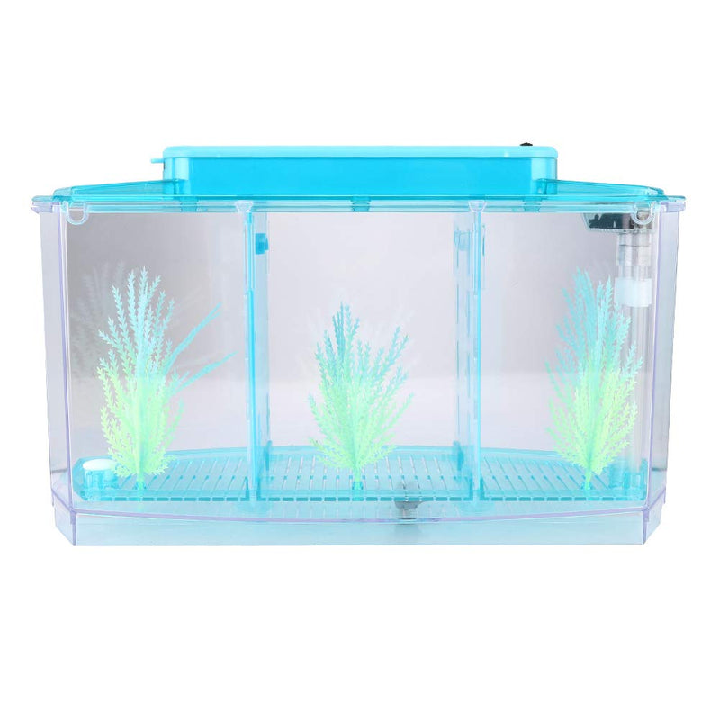 Acrylic Fish,Bowl, Aquarium Fish LED Acrylic Three Divisions Breeding Isolation Box for Small Fishes (Blue) Blue