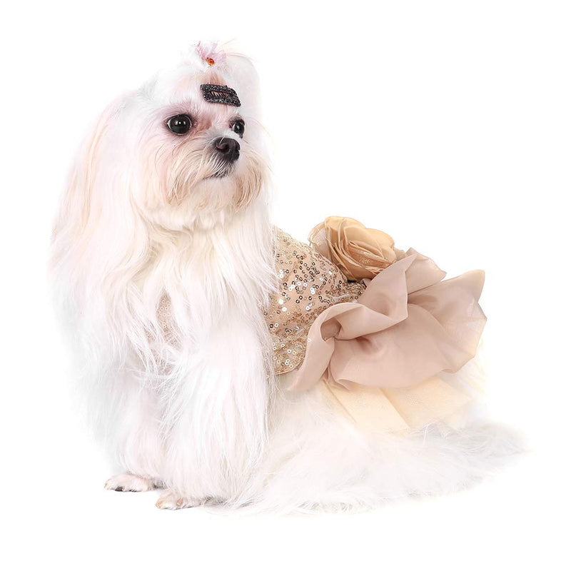 Small Dog Wedding Dress Walfront Rose Gold Sequined Princess Bubble Skirt (M)