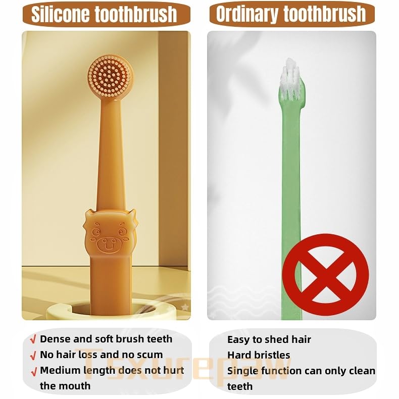 Dog Toothbrush, Pet Silicone Toothbrush Cat Tooth Brushing Kit with Storage Cup, 360° Doggie Kitten Toothbrush Tongue Cleaning Brush, Dental Care for Small Pets Ferret Dutch Pigs - PawsPlanet Australia
