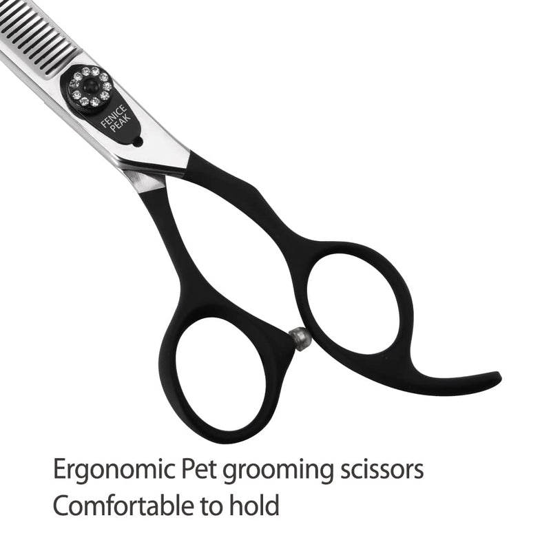 Fenice Peak 7.5'' Dog Thinning Scissors For Grooming 440C Stainless Steel Black Non-Slip Handle Sharp Blades Professional Pet Trimming Scissors for Cats Thinning Rate 35% Thinning Shear 7.5'' - PawsPlanet Australia