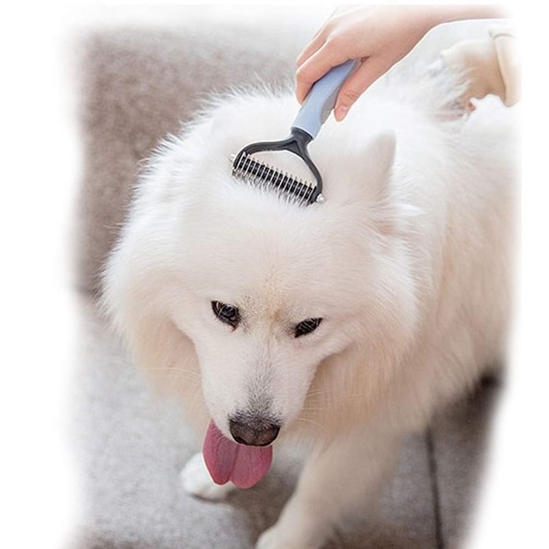 Dematting Tool for Dogs &Cats, Pet Grooming Undercoat Rake with Two-Side,Professional Stainless Steel Demat Comb Removes Loose Undercoat, Mats, Tangles and Knots Blue Large - PawsPlanet Australia