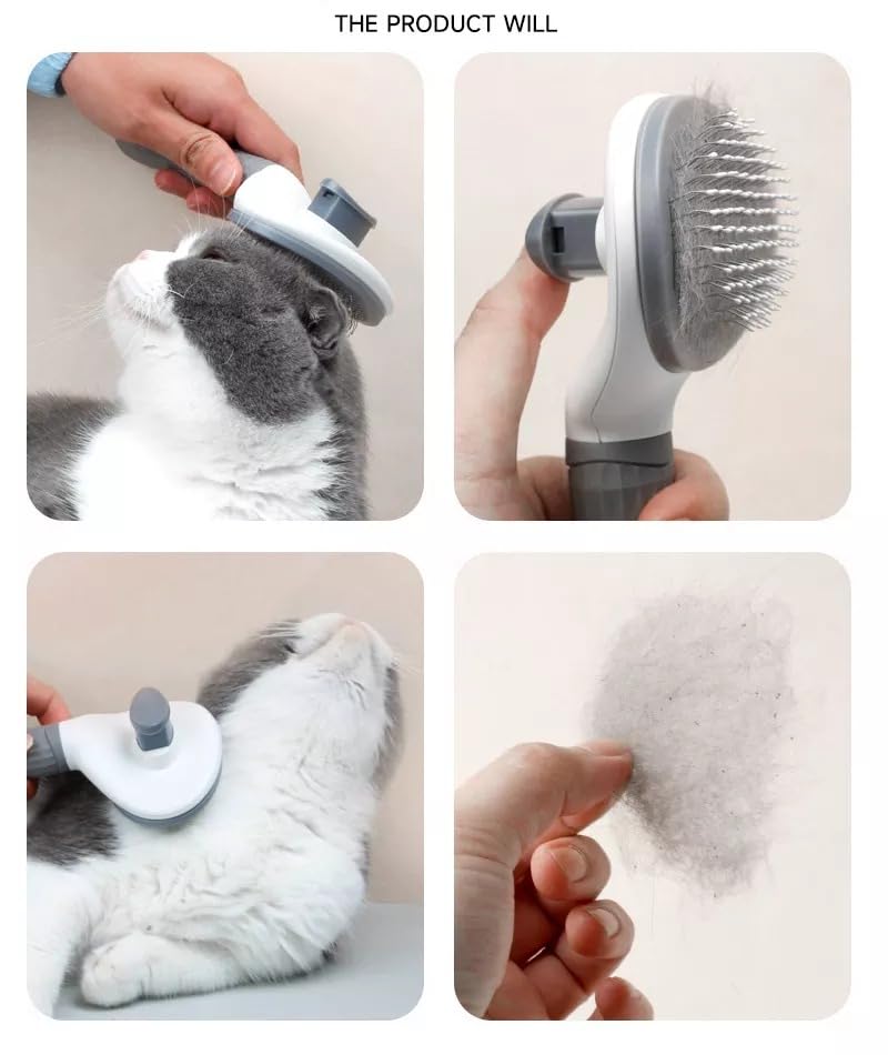 Cat Grooming Brush, pet brush hair remover, Self Cleaning Slicker Brushes for Dogs Cats, dog massage brush (GRAY) Gray and white - PawsPlanet Australia
