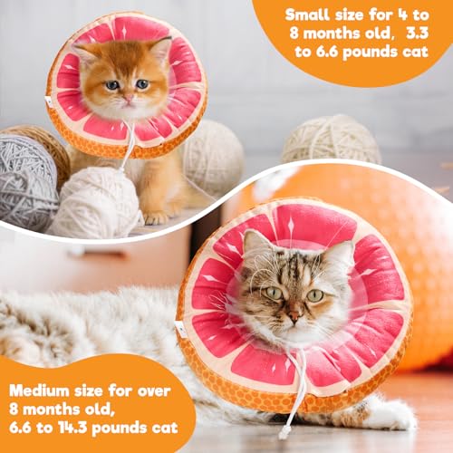 Cat Cone, Adjustable Cat Recovery Collar, Extra Soft Cat E Collar with Drawstrings, Prevent Licking and Scratching (Grapefruit, Small) [Neck:5-10"] Small Grapefruit