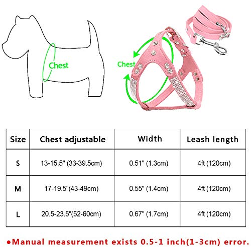 Beirui Soft Suede Rhinestone Leather Dog Harness Leash Set Cat Puppy Sparkly Crystal Vest & 4 ft Lead for Small Medium Cats Pets Chihuahua Poodle Shih Tzu Chest:17-19.5" Pink - PawsPlanet Australia