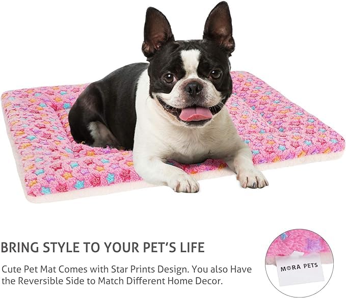 Mora Pets Dog Bed Crate Pad Ultra Soft Pet Bed with Cute Star Print Washable Crate Mat for Large Medium Small Dogs Reversible Fleece Dog Crate Kennel Mat Cat Bed Liner 29 x 21 inch Pink 30-Inch - PawsPlanet Australia