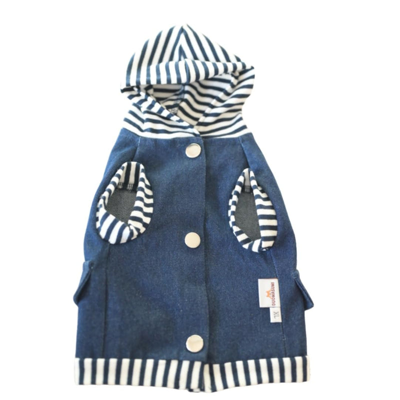 Hooded Denim Cotton Cardigan Harness Vest for Small Kitten & Cats - Adjustable Soft Pet Clothing, Stylish Puppy Kitten Jacket with Leash Attachment (Jacket Only, X-Large) Jacket Only - PawsPlanet Australia