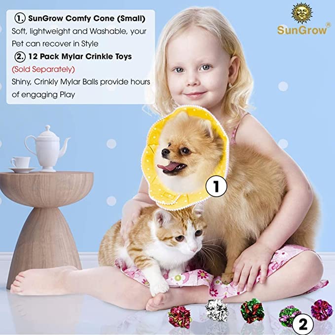 SunGrow Cat Cone Collar Soft, Stop Licking E Collar for Recovery, Post Surgery Stress Relieving with Adjustable Strap Enclosures 9" - 10.5" Neck Size, Yellow - PawsPlanet Australia