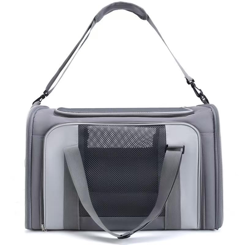 Durable Polyester Oxford Soft Cat Carrier Small Dog Crate Gray 20x12x13.2 Inch Luggage Compatible Pet Bag for Air Travel - PawsPlanet Australia