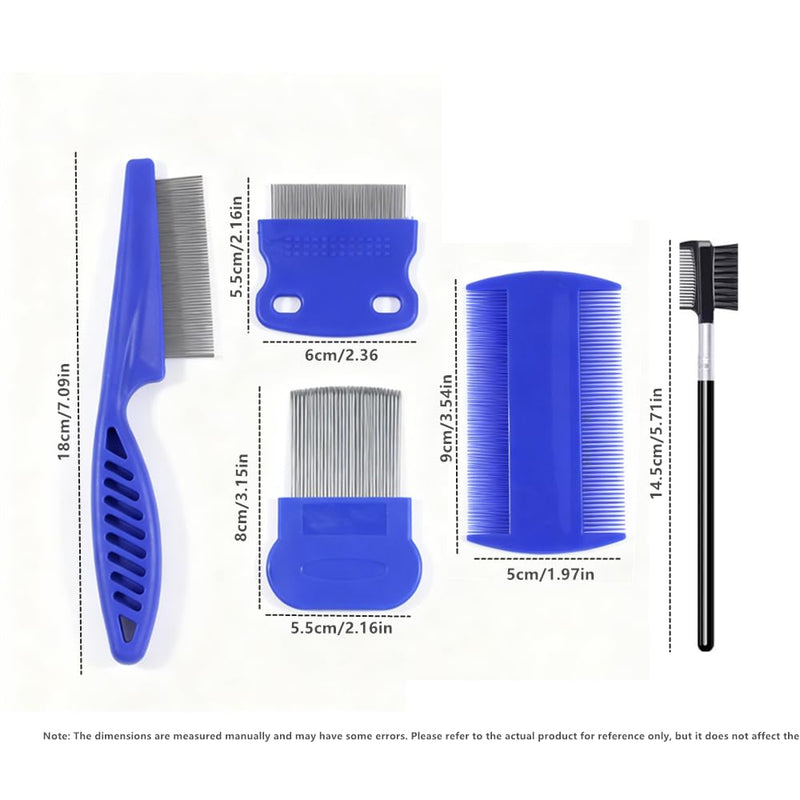 3/4/5-pieces flea and lice comb set, stainless steel pet comb (for dogs and cats, circular tooth design), double-sided tear stain remover, pet shedding comb, suitable for all types of pets (5pcs) 5pcs