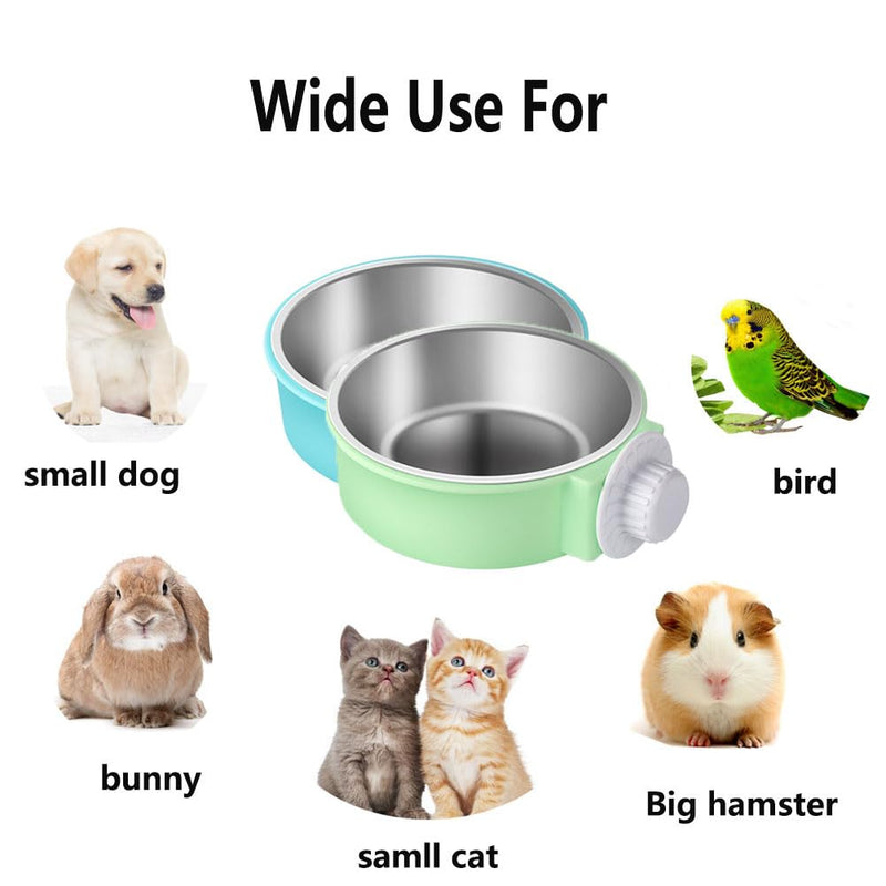 Rabbit Bowls Set, Big Pet Bunny Food Bowls Small Animals Cage Bowl and Stainless Steel Hanging Water Food Feeder Bowls for Big Bunny Food Dish (2 PCS) 2 PCS