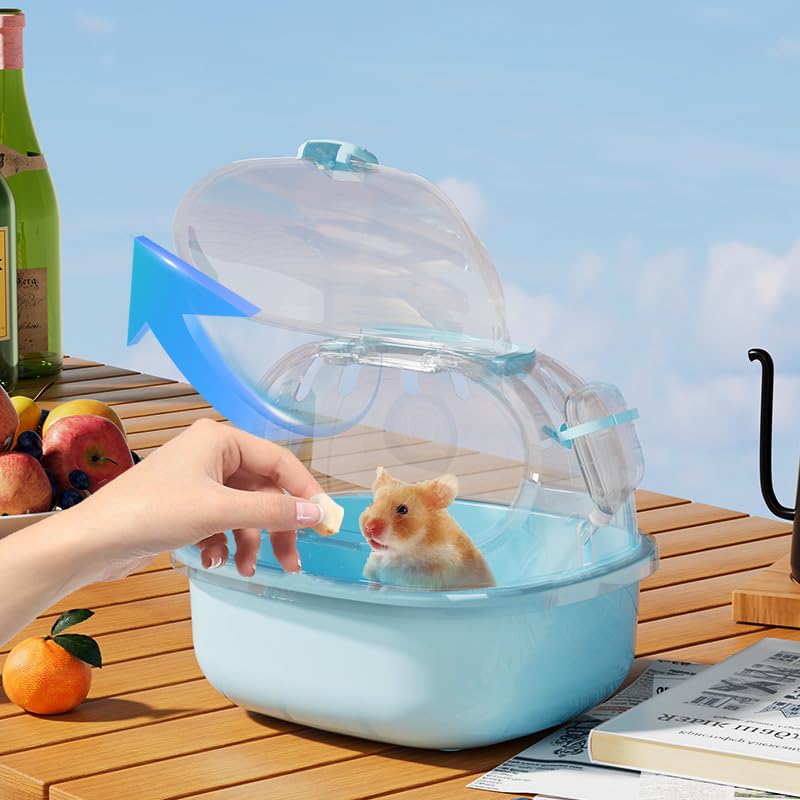 Small Animal Carrier Cage with Water Bottle, Portable Hamster Travel Carrier Carry Case for Small Pets, Gerbils, Mice, Dwarf Hamster (Blue) Blue - PawsPlanet Australia