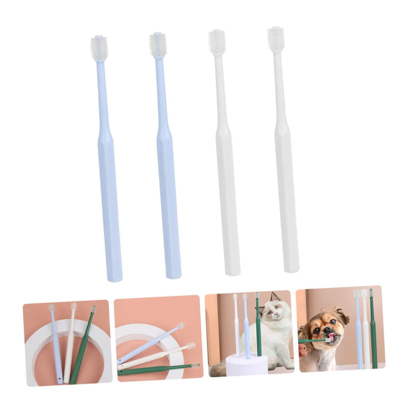 WOONEKY Pack of 4 Pet Toothbrushes Round Brush Made of TPE Handy for Dogs and Cats Gentle Teeth Cleaning Suitable for Small Pets Effective Oral Care and Dental Care