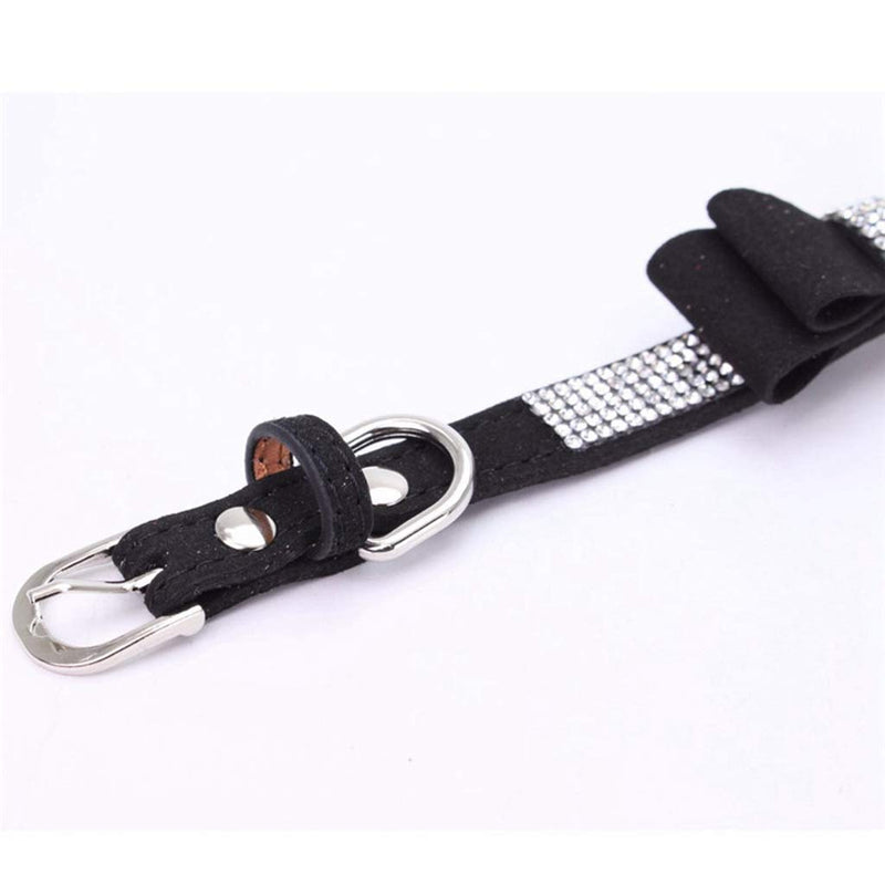 Rhinestone Dog Collar, Cute Dazzling Sparkling Soft Suede Leather Dog Cat Rhinestone Collar Crystal Diamond Pet Dog Puppy Collar XS Black-2 - PawsPlanet Australia