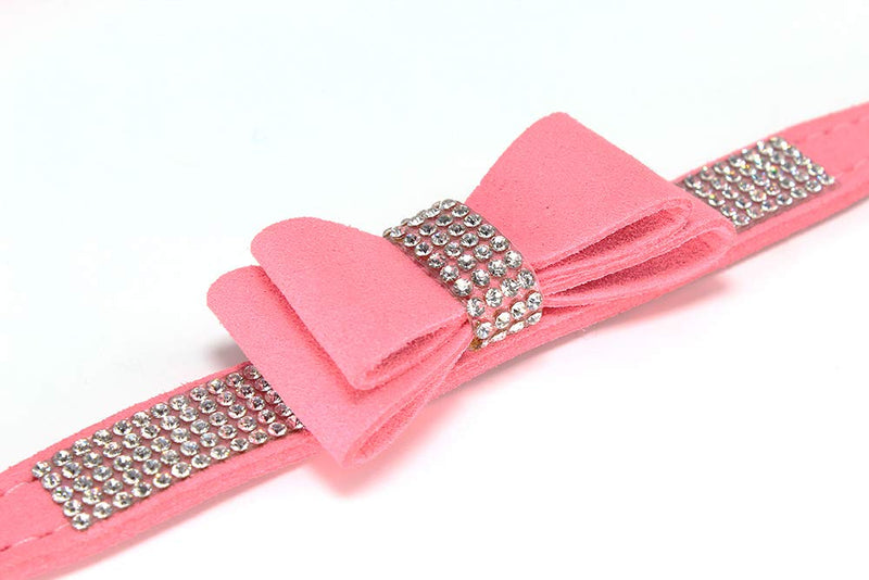 Charmsong Bowtie Dog Collar with Rhinestone Jeweled Crystal Dazzling Soft Collars for Small Dogs with Leash X-Small (Pack of 1) Pink - PawsPlanet Australia