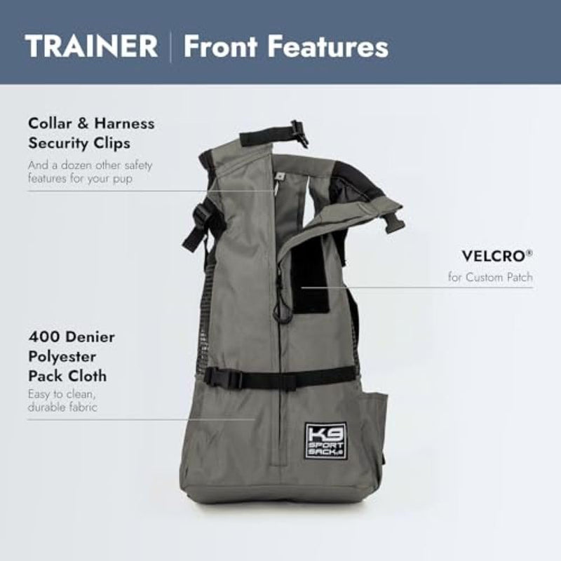 K9 Sport Sack Trainer - X-Small, Iron Gate - Ideal for Dogs with 9-12” Back Length - Backpack-Style Training Carrier - Meant for Quick, Non-Strenuous Activities Extra Small - PawsPlanet Australia