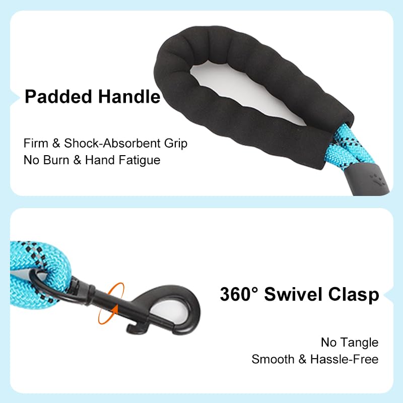Dog Leash with Padded Handle, Slip Lead Leashes Strong No Pull Training Rope Highly Reflective Threads for Medium Large Dogs,Blue,6 FT Blue 1/2" x 6 FT（20~120lbs.） - PawsPlanet Australia