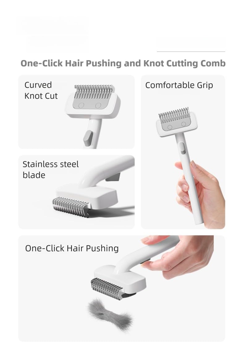 One-Click DeMatting Pet Comb for Small Dogs and Cats,Deshedding Brush, Quick Knot Remover with Stainless Steel Blade, Safe Rounded Edges, Effortless Hair Removal Grooming Tool - PawsPlanet Australia