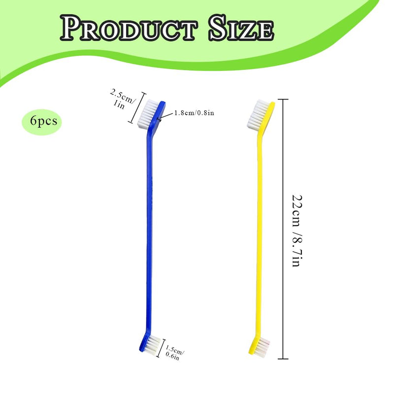 6 Pack Pet Toothbrush, Dual Headed Long Handle with Small Brush Head Teeth Cleaning Tool for Dogs, Cats, Puppy, Kitten and Most Pets Dental Care, Reduce Plaque Tartar(6 Color)