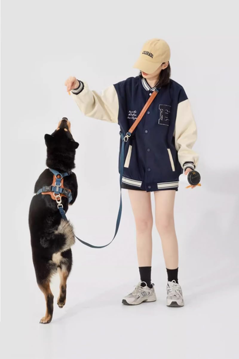 Nylon Vegan Leather Adjustable H-Shape Dog Harness (Dark Blue, L) Dark Blue - PawsPlanet Australia
