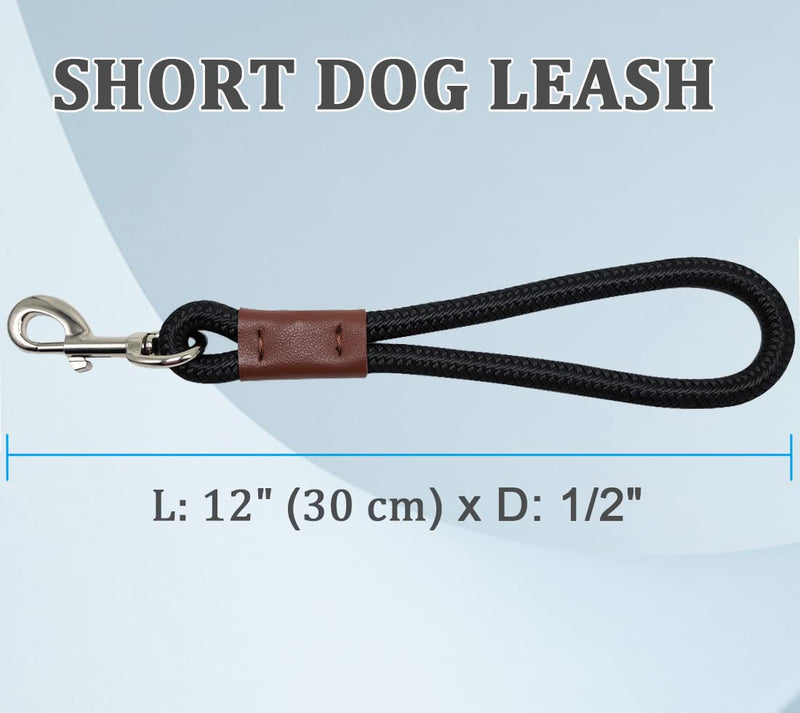 Short Dog Leash, 12 Inch Rope Traffic Handle Lead, 1/2" Strong Nylon Dog Tab Training Leash for Medium/Large/Ex-Large Dogs Outdoor Walking Black - PawsPlanet Australia
