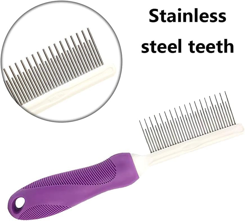 Pet Comb Detangler Grooming Tool with Long and Short Stainless Steel Metal Teeth for Dematting Matted Fur, Combing Out Knots, Removing Tangles from Undercoat