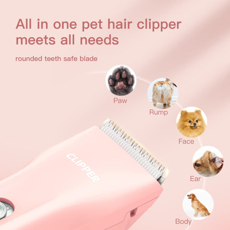 Professional Dog Clippers for Thick Hair, Cordless Cat Clippers for Matted Fur, Rechargeable Pet Dog Grooming Clipper Trimmer for Puppy,Cats,Rabbit,Pink Pink
