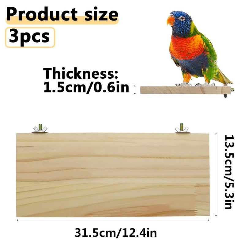 3 Pack Bird Perch Stand 12.4×5.3 Inch- Rectangular Wood Platform Wood Perch Stand Board Shelf for Parrot, Lovebird, Hamster, Guinea Pig, Chinchilla - PawsPlanet Australia