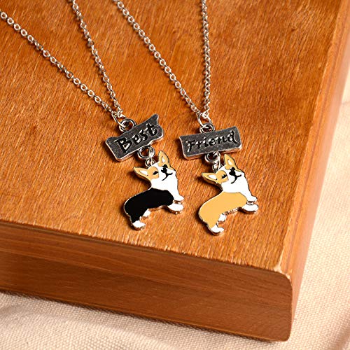 Best Friend Necklaces,Lovely Dog Pendant Friendship Set Metal Necklace for Valentine's Day Present Birthday Christmas Yellow+Black Corgi - PawsPlanet Australia
