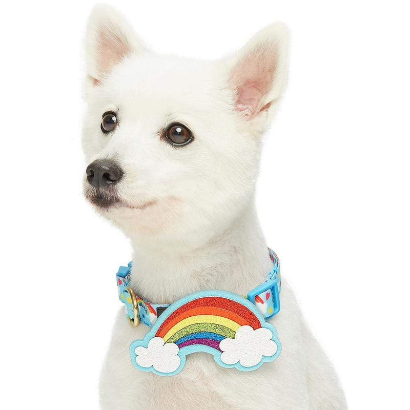 Blueberry Pet Rainbow Clouds Adjustable Dog Collar with Blingy Decor, Small, Neck 12"-16"