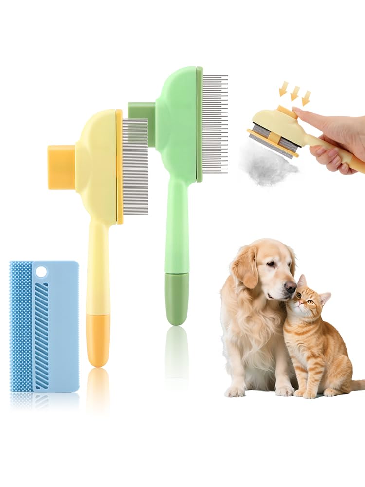 Pet Comb for Dogs Cats Brush, Flea Comb with Long Short Stainless Steel, Self-Cleaning Pet Brush for Shedding - PawsPlanet Australia